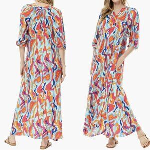 Love X Design Lauren Bright Multicolor Long Sleeve Maxi Dress Wearable Art NWOT
